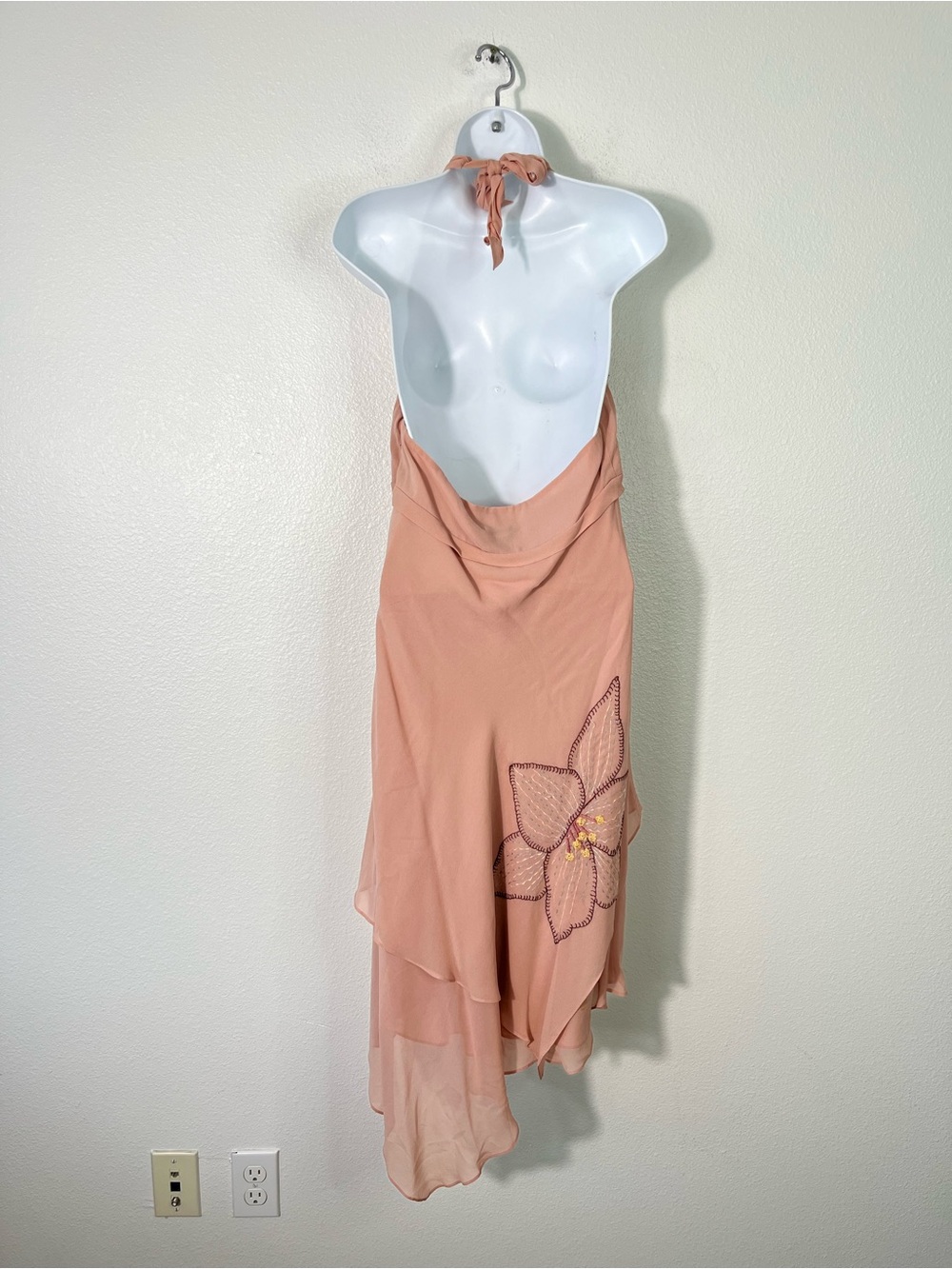 Y2K BCBGmaxazria Pink Silk Dress Fairycore Angel Ethereal Halter Embroidered 10 - Picture 7 of 12